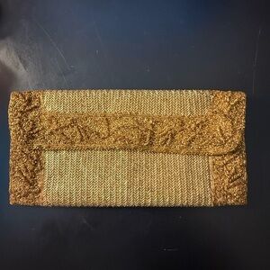 Chic Gold Beaded Clutch
